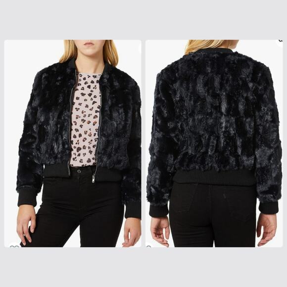 Cupcakes & Cashmere Black Faux Fur Bomber Jacket - Picture 1 of 13